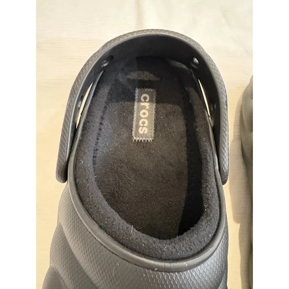 Crocs Classic Fleece Lined Overpuff Slip On Clogs Shoes Black Mens 12